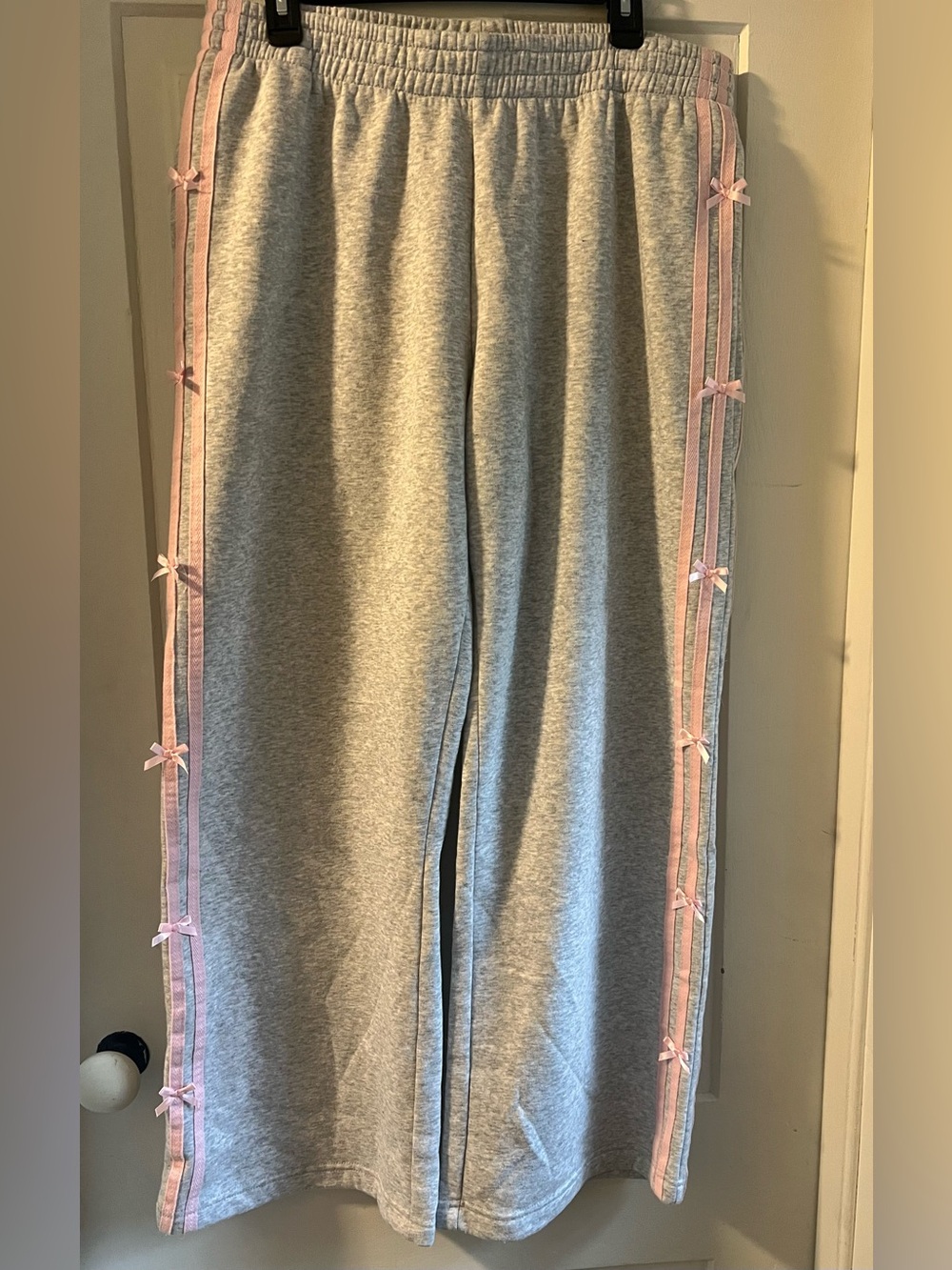 Women’s Gray Sweatpants with Pink bow Side Trim